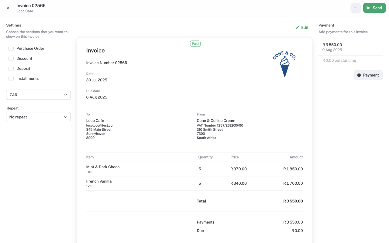 Invoice editor